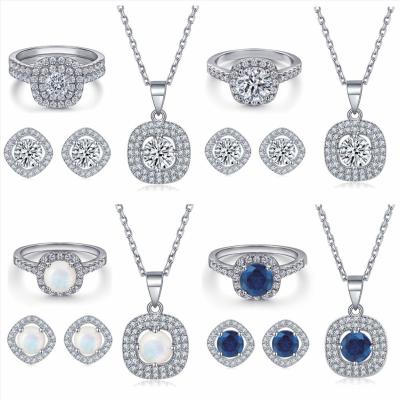 China Wholesale Trendy Halo Jewelry S925 Diamond Jewelry Sets Sterling Silver Flower Jewelry Sets Fine Necklaces for sale