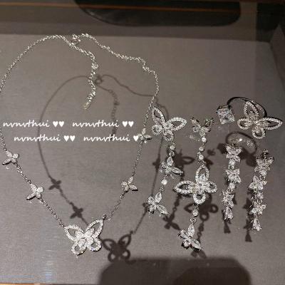 China High Quality Romantic Jewelry Butterfly Gemstone Earrings Bow Knot Zircon Necklace Set for sale