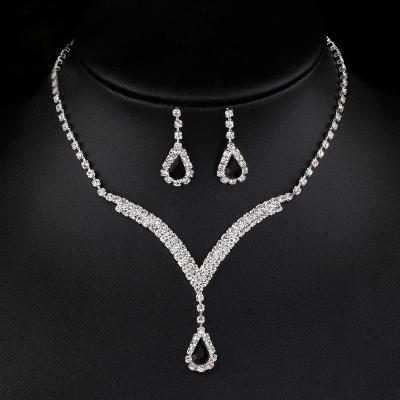 China Romantic Bridal Jewelry Wedding Jewelry Set High Quality Fashion Earrings Gift Rings Party Western Rhinestone Necklace Sets for sale