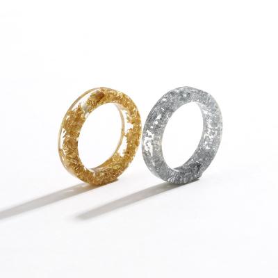 China Simple Resin Ring For Women Jewelry Ring Gold Silver Foil Epoxy Circle Original Clear Resin Design Crystal Colored Zirconium Ring for sale