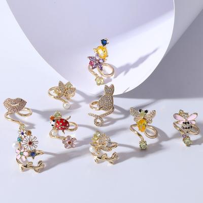 China Crystal Colored Zirconium Ring Cute Animal Nail Cute Animal Nail Zirconium Inlaid Inlaid Adjustable Fashion Jewelry Fine Rings Gold Plated for sale