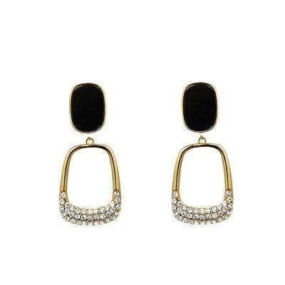 China Charm Top Selling Exaggerated Geometric Chain Drop Earring Stainless Steel 18K Gold Plated Double Circle Earrings for sale