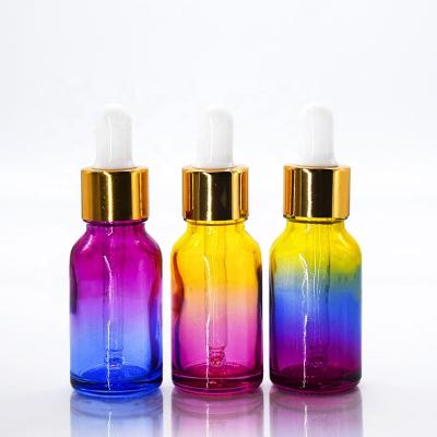 China Rechargeable bottle 15ml 20ml 30ml empty colored glass essential oil perfume bottle with dropper for sale