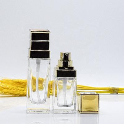 China 20ml30ml square emulsion glass bottle with pump square oil bottle for sale