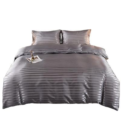 China Wholesale 100% Skin-Friendly Microfiber Bedding Duvet Cover Satin Stripes Style Duvet Cover Set In Solid Color for sale