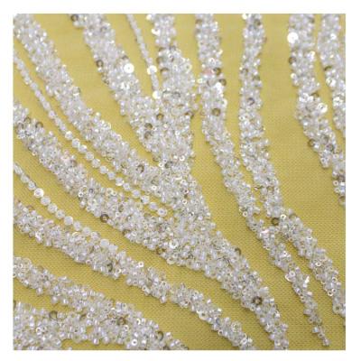 China Heavy Work Viable Embroidery Lace Fabric Bridal 3D Beaded Sequin French Lace Fabric For Dress Dress for sale