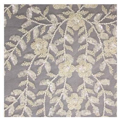 China Viable wholesale beaded heavy beaded floral bridal lace wedding to lace romantic flower lace fabric with beading and sequin for sale