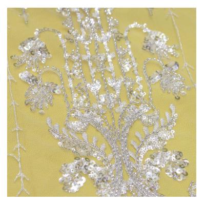 China Wholesale High Quality Viable Elegant Sequin Design Bridal Mesh Embroidery Beaded Lace Fabric For Wedding Dres for sale