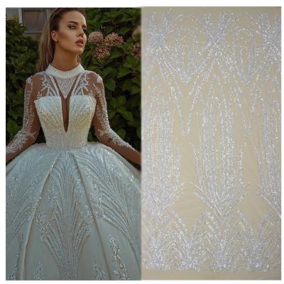 China Viable hot sale beautiful sequins beaded embroidery for dress white quality order fabric lace for sale