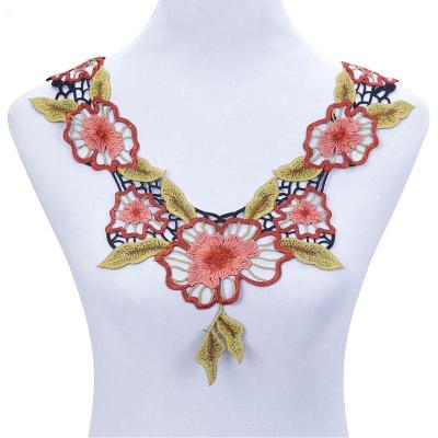 China Viable Hot Sale Embroidery Mesh Lace Collar For Sewing Pink Floral Collar Crafts for sale