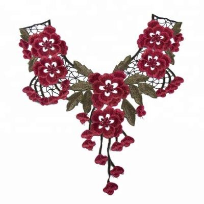 China Viable wholesale embroidery lace neckline red floral collar for sewing supplies for sale