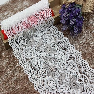 China 15cm Workable Width Running Black White Stretch Lace Trim Fabric For Dress Underwear for sale