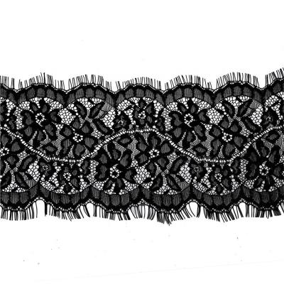 China 12.9cm Sustainable Eyelash Black Soft Floral Lace Trim For Dress for sale