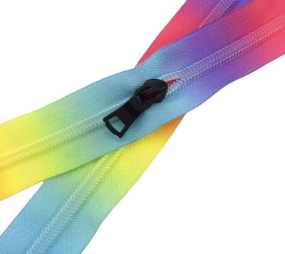 China Double Sliders 5# Printed Nylon Zippers Color Gradients Zipper For Handbag Travel Bag Zipper Repair Sewing Jacket for sale