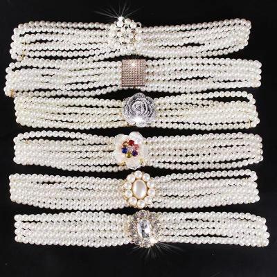 China Wholesale Fashion.Casual Fashion Gold Buckle Small Inlay Rhinestone Pearl Belts For Women All-match Dress for sale