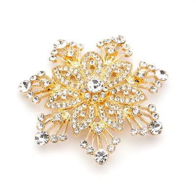 China Customizable Color Styles Gold Plated Rhinestone Crystal Flower Brooches For Women Wedding Bridal Party Brooch Pins for sale