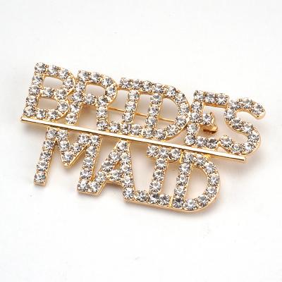 China Personalized Bridesmaid Crystal Letter Brooch Pin Gold Plated Rhinestone Custom Made High Quality Environmental Friendly for sale