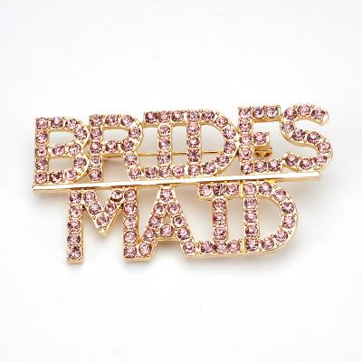 China Factory High Quality Gold Plated Bridesmaid Rhinestone Letter Brooch Pins For Wedding Gifts for sale