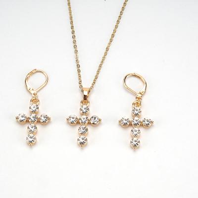 China Wholesale Gold Diamond Cross Jewelry Sets Simple Attractive Design China Women Jewelry 18 Carat New for sale