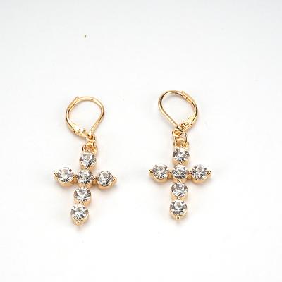 China Wholesale Jewelry 18K Gold High Quality Fashion Elegant Rhinestone Diamond Cross Earrings For Women for sale