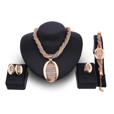 China High Quality Gold Plated Fashion Jewelry Sets Necklace Earring Bracelet Ring 4 Pcs Set Bridal Jewelry Sets for sale