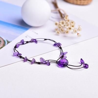 China High Quality Rose Quartz Amethyst Jade Beaded Adjustable String Anklet Bracelet Anklets With Stones for sale