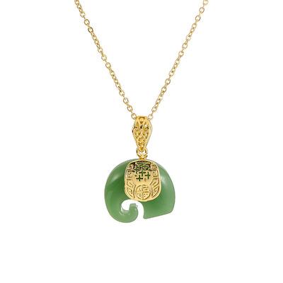 China High Quality Hetian Jade Elephant Pendant 18K White Gold Plated Chain Necklace for sale