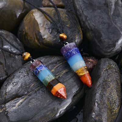 China High Quality Natural Stone 7 Chakra Yoga Necklace Amber Stones Pendant Necklace For Women Men Jewelry for sale