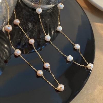 China Women's 18K Gold Chain Necklace High Quality Gold Pearl Beads Natural Freshwater Necklace for sale