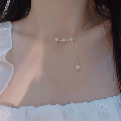 China Fashionable High Quality Women Natural Pearl Necklace 18K Gold Link Chain Necklace Adjustable for sale