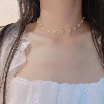 China High Quality Fashion Pearl Double Layer Necklace Choker Necklace Gold Color for sale