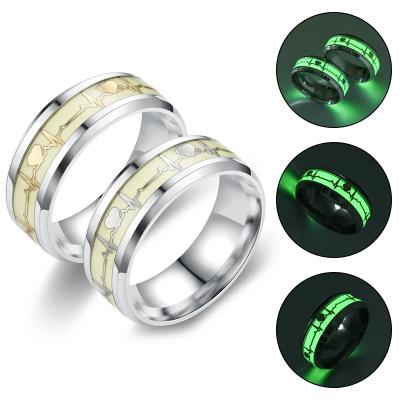 China European Couples Ring Luminous Ring High Quality Stainless Steel Heartbeat Jewelry for sale