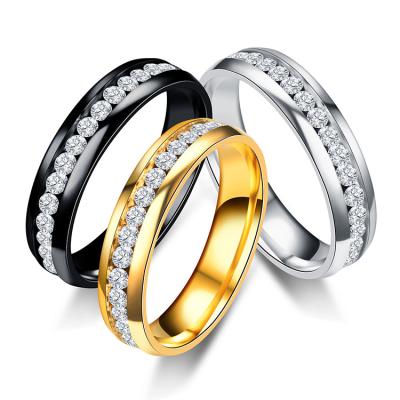 China CZ Diamond Single Row Finger Index Women's Ring Stainless Steel Couple Wedding Ring High Quality for sale