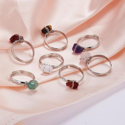 China High Quality Wire Wrap Rings Original Crystal Stone Ring For Women Girls Natural Adjustable Opening Ring for sale