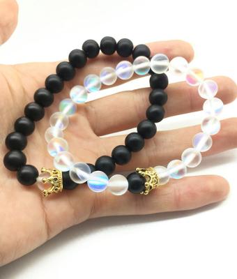 China FASHION Couple Distance Bracelets With Beads Aura Quartz Stone Lover Crown Bracelet for sale