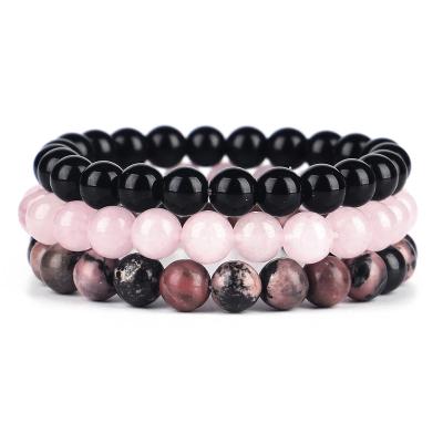 China FASHIONABLE Rhodonite Rose Quartzs Black Onyx Beaded Charm Bracelet Sets Natural Stone Bracelets for sale