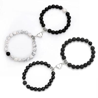 China High Quality White Howlite Black Matte Magnet Bracelets Natural Stone Couples Bracelets Relationship Jewelry for sale