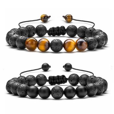 China FASHIONABLE Adjustable 8mm Lava Rock Bead Bracelets Natural Stone Bracelet with Braided Rope for sale