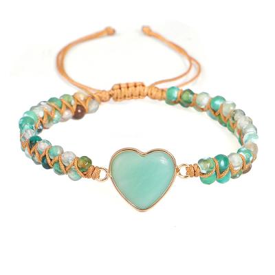 China High Quality Agates Amazonite Heart Shape Braided Charm Bracelet Teengirls Wrap Bracelet for sale