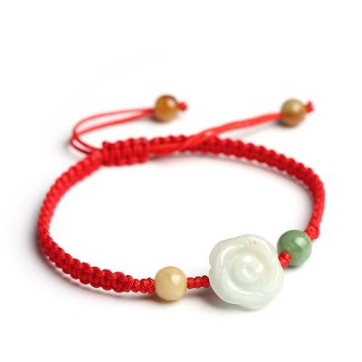 China High Quality Natural Jade Beaded Bracelet Bangle Hand Braided Vintage Rose Flower Bracelet For Women for sale