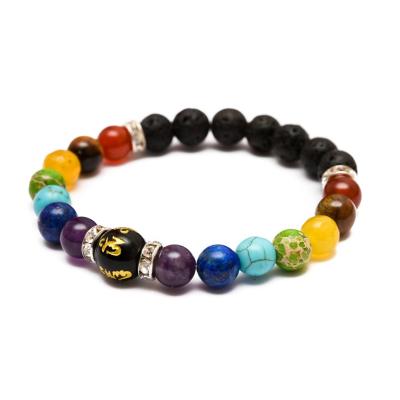 China High Quality Six-character Obsidian Incantation Gold Leaf Agate Stone Bracelet Chakra Buddhist Micro-Diamond Seven Color Bracelet for sale