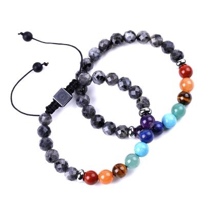 China High Quality 8mm Natural Yoga Energy Stone Beads 7 Chakra Braided Adjustable Bracelet for sale