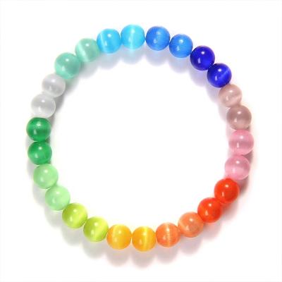 China Men Cat Eye Beads Bracelet Colorful Opal Stone Crystal Chakra Bracelets Natural Candy Color Women High Quality for sale