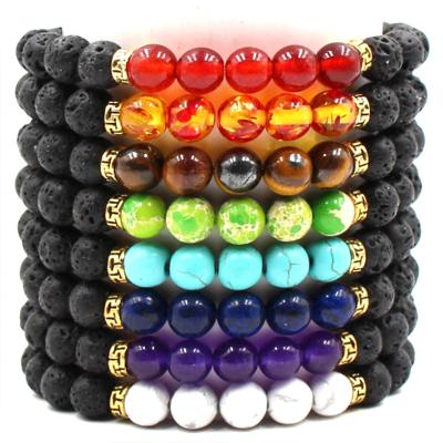 China High Quality 7 Chakra Bracelet Black Lava Healing Balance Beads Reiki Natural Stone Prayer Bracelet for sale