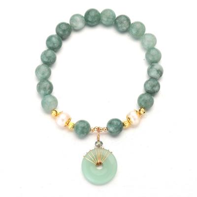 China High Quality Freshwater Pearl Strand Bracelets Jade Pendant Couple Gold Color For Men Women Lucky Fashion Jewelry for sale