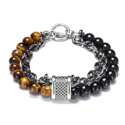 China High Quality Stainless Steel Gunmetal Link Chain Yoga Bracelet Jewelry Male Stone Beaded Bracelet for sale