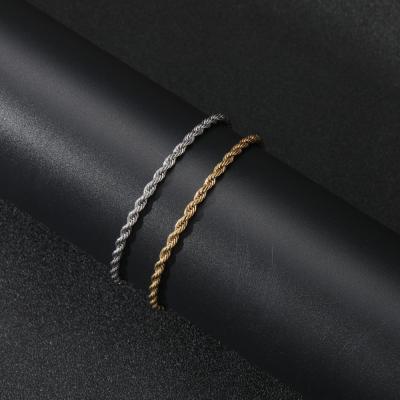 China High Quality 18K Gold Plated Stainless Steel Jewelry 3MM Thick Twisted Rope Chain Bracelet Women for sale