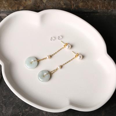 China High quality 925 sterling silver dangle natural jade drop earring Chinese style earings for women 2021 for sale