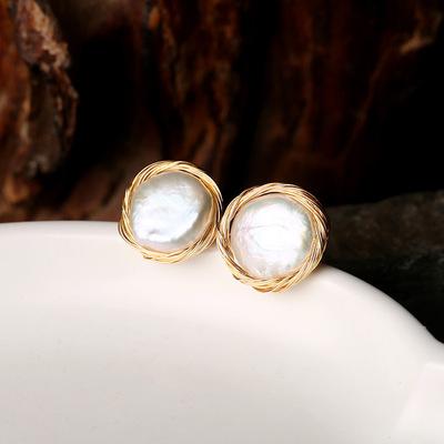 China High Quality Vintage Baroque Women Natural Freshwater Pearls Stud Earrings For Girls Gifts Accessories for sale