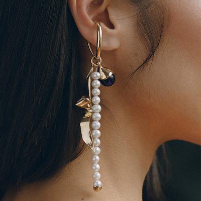 China High quality natural pearl earrings punk vintage no sting tassel ear clip drop earrings jewelry for sale